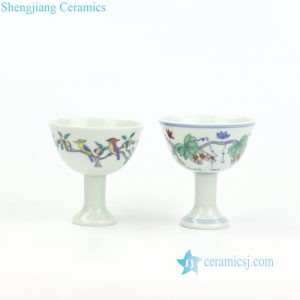 RYYM08-A/B White background bird and grape pattern porcelain goblet teacup