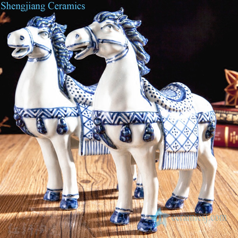 blue and white horse figurine