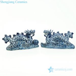 RZGB23 Hand painted blue and white cloud dragon ceramic figurine