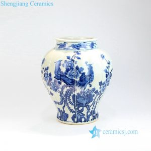 RZOY04 Blue and white royal couple phoenixs ceramic vase with arris