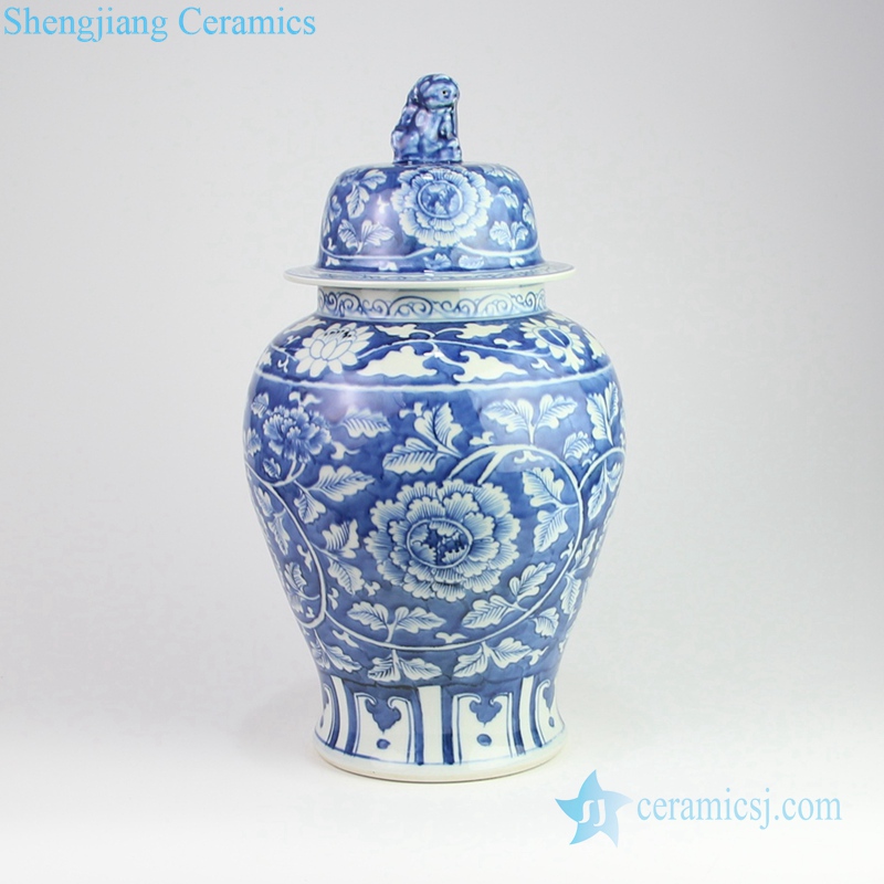 peony blue ceramic jar
