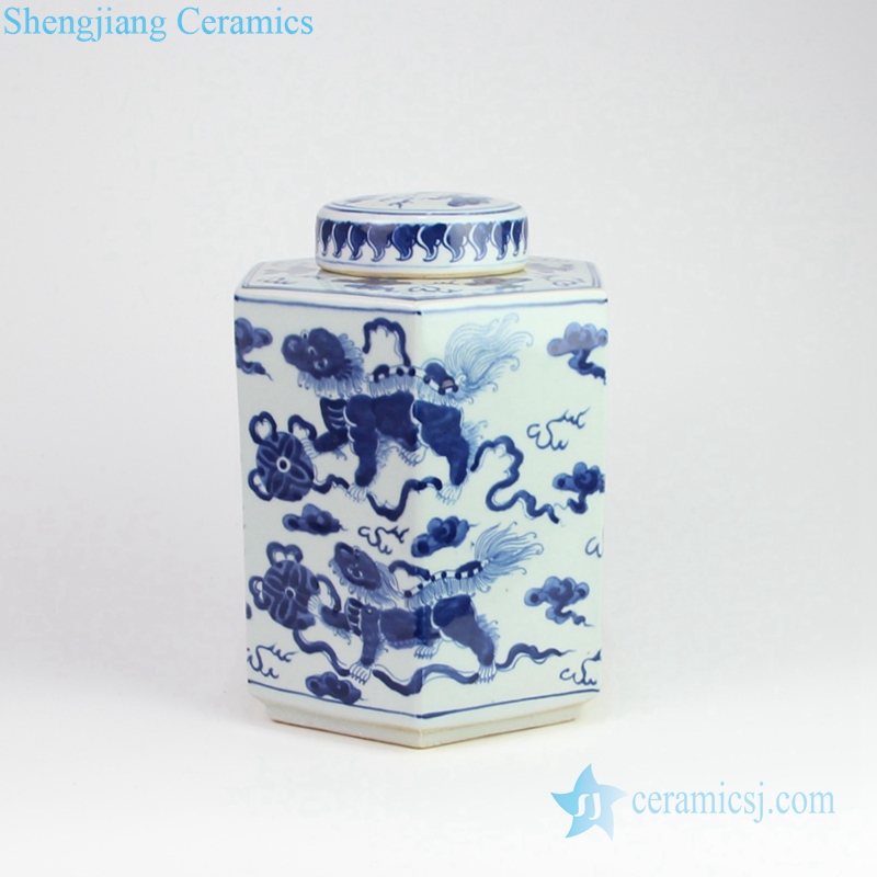 lion playing with silk porcelain jar