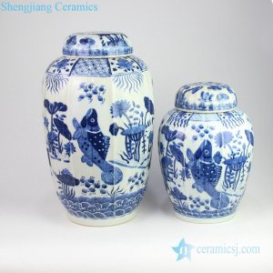 RZOY16-A/B Blue and white Jingdezhen high skill artisan hand painted carp porcelain jar