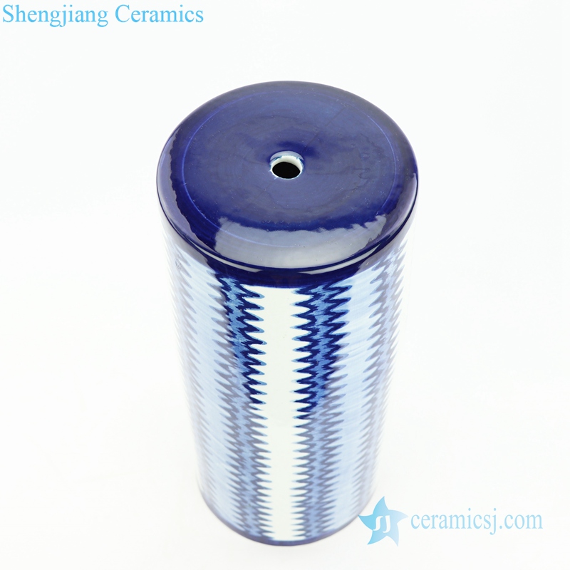 indigo blue and white zigzag strip porcelain lamp
