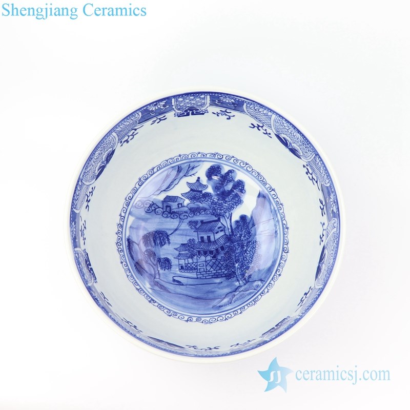 blue and white fish bowl