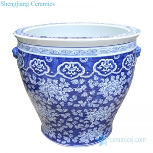 RYLU176-E Ancient blue and white ceramic with wintersweet design goldfish bowl