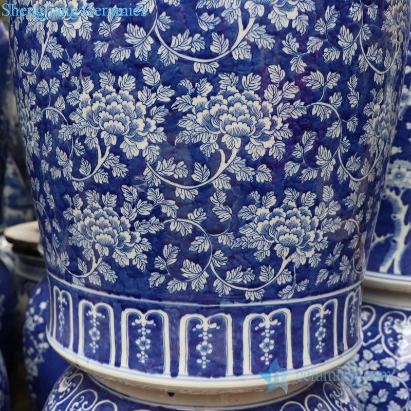 traditional blue and white  covered ceramic jar