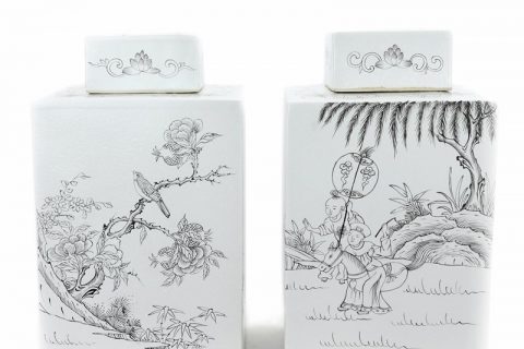 RYSM04-B-A Shengjiang hand drawing four sides porcelain tea jar