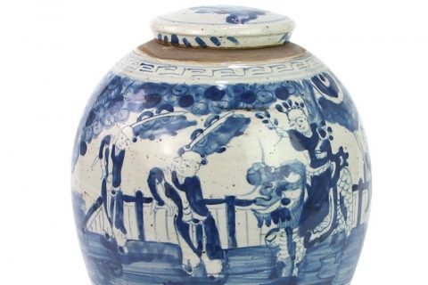 RZEY16-S-B Blue and white ceramic with portraiture design tea jar