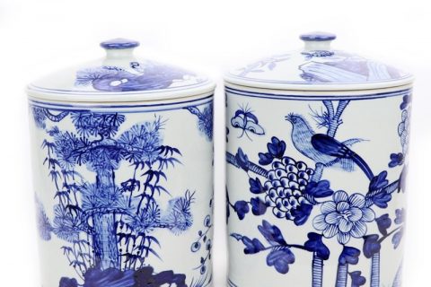 RZFI10-A-B Jingdezhen traditional hand painted blue and white ceramic with lid tea jar
