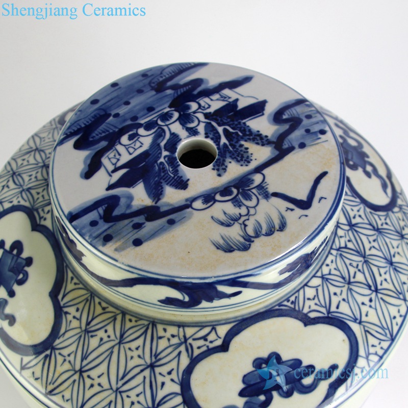 covered ceramic with beautiful landscape jar
