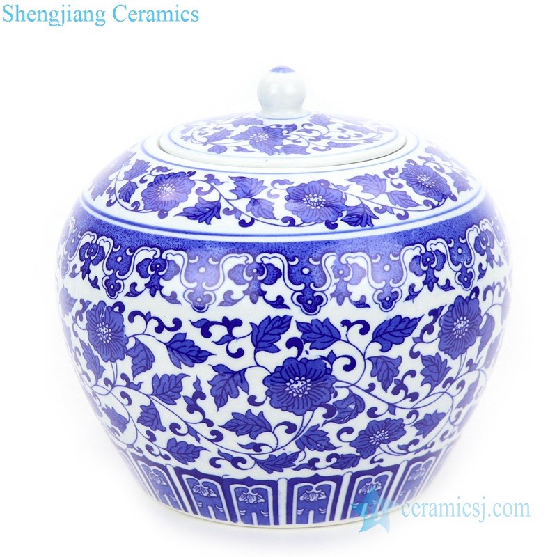 blue and white ceramic tea jar with lid