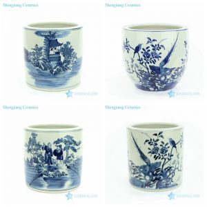RZMW067-AB China blue and white hand painting bird floral man pattern ceramic vase
