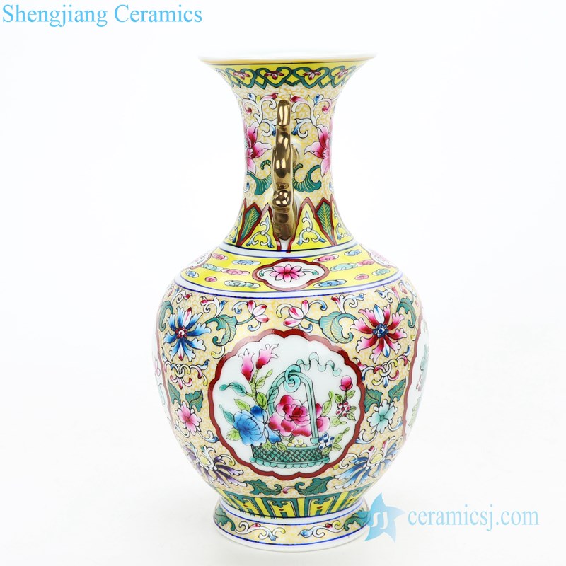 Lotus famille rose ceramic vase