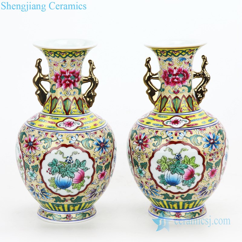 Lotus famille rose ceramic vase