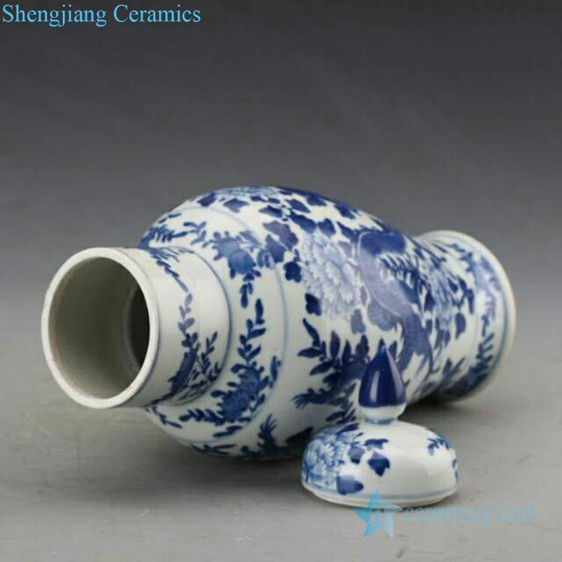 blue and white covered ceramic jar
