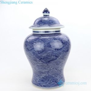 RZPI41 Hand painted water line pattern ceramic jar with candle knob lid