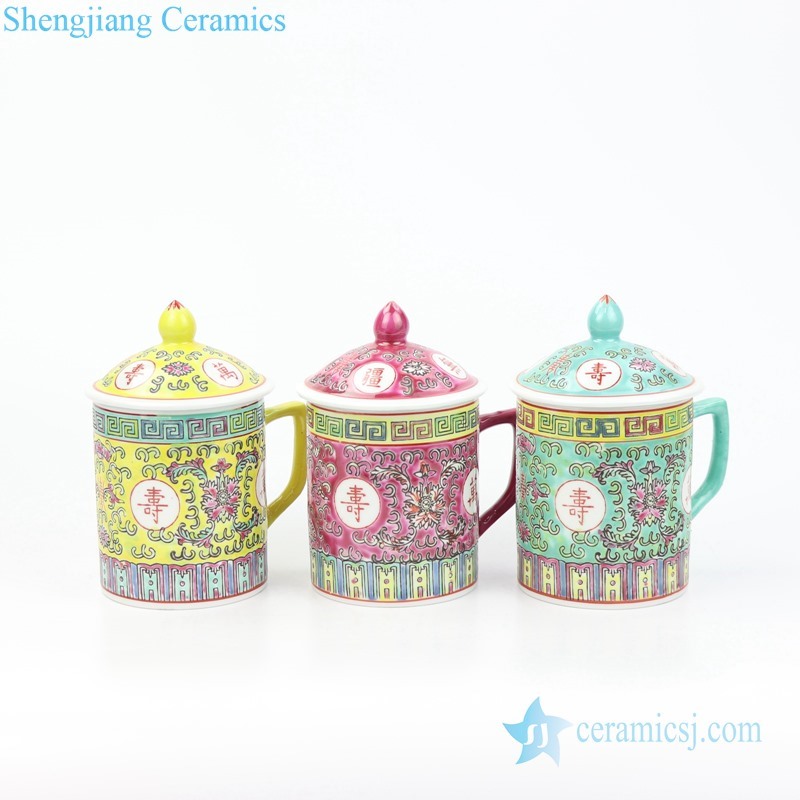 longevity famille rose ceramic cup