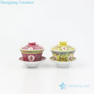 RZPW04-AB Kangxi emperor Qing Dynasty royal hand painted famille rose ceramic tea gaiwan