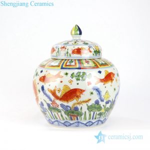 RZPY01 Polychrome fish and water weed design porcelain jar