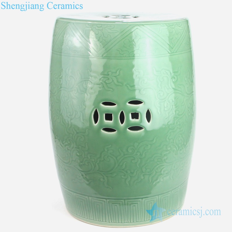 lemond green carved ceramic stool