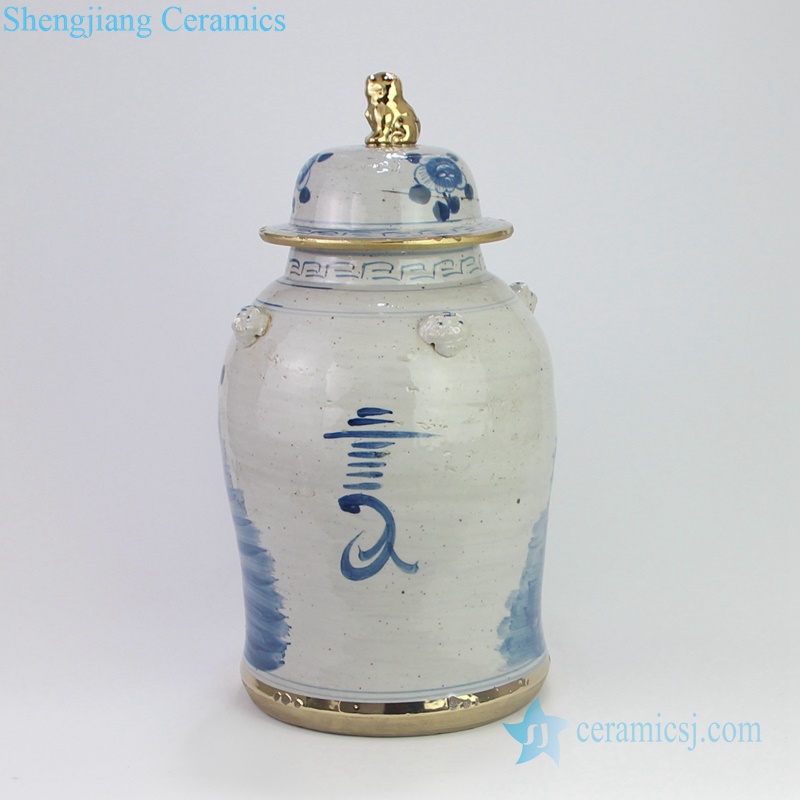 gold rim bird floral ceramic jar