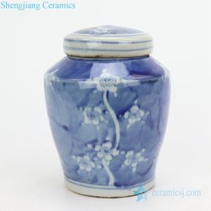 RZQJ05 Blue background white cherry blossom ceramic jar