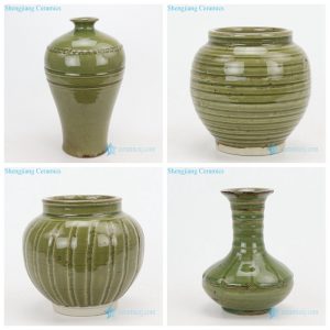 RZQJ06789 Hand carved old green ceramic vase for hotel exhibition