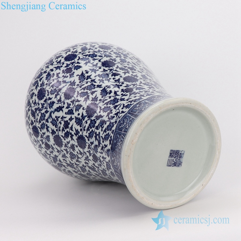 blue and white plum vase bottom view 
