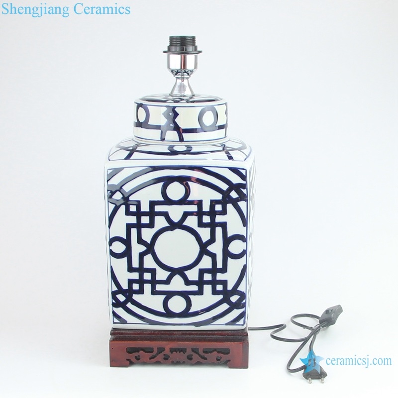  Qing Dynasty Blue and white square copper money grain tea pot ceramic lamp