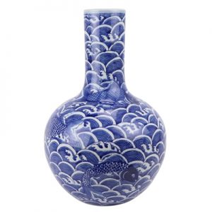 RYLU62-E Jingdezhen Archaized hand-painted blue and white sea fish grain globe