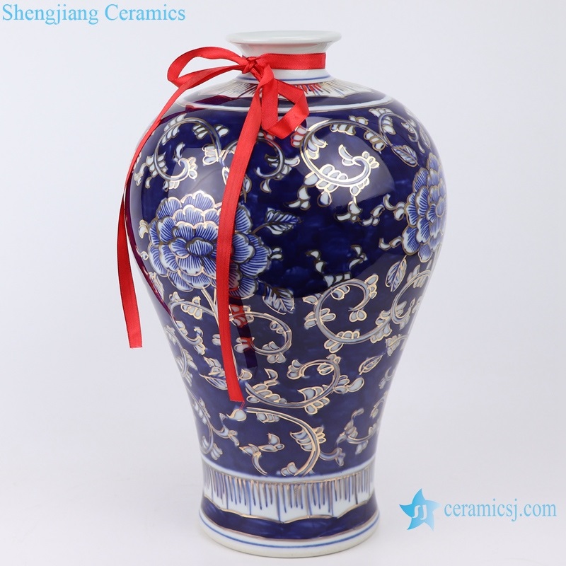 Jingdezhen blue and white  gold peony plum vase