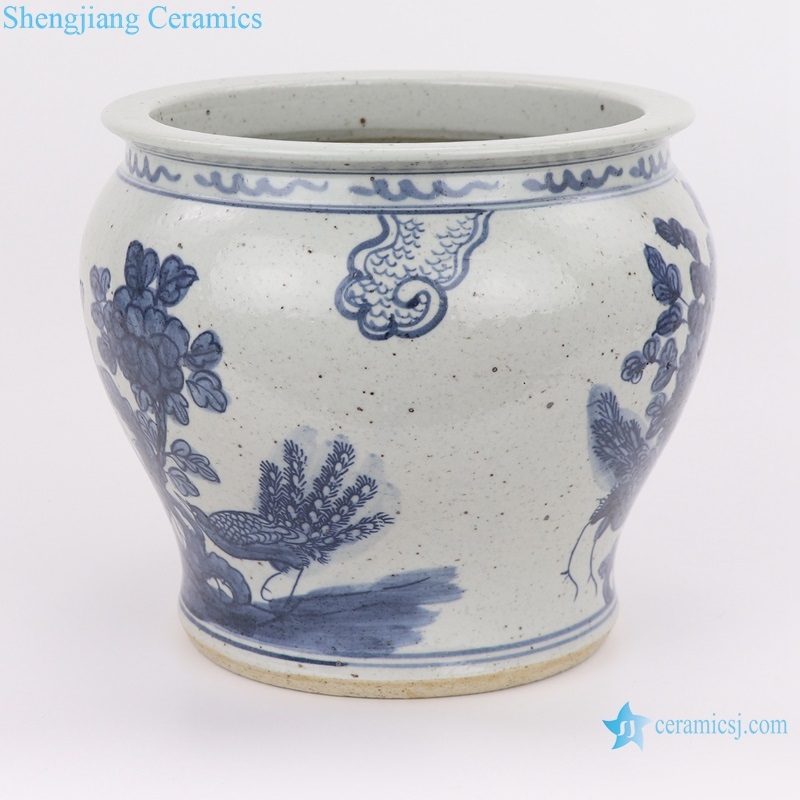 RZFB19 Jingdezhen Archaize hand-painted blue and white flower and bird grain vats