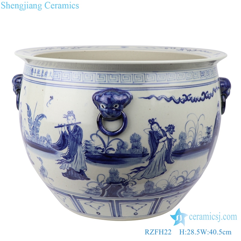 RZFH22 Hand-painted blue and white characters story eight xian cross the sea lion head VAT