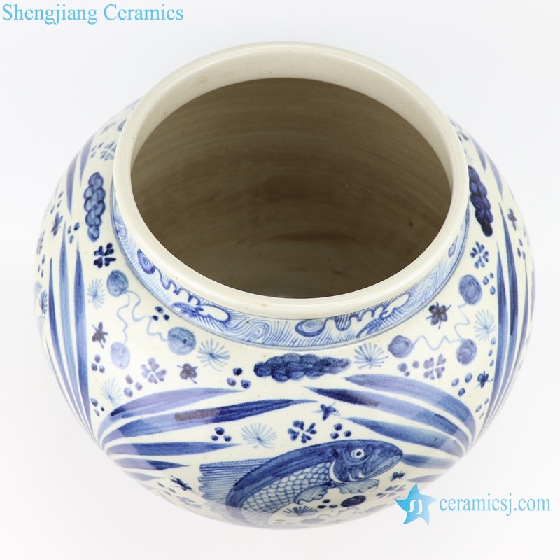 RZFH23 Jingdezhen Shengjiang Archaize blue and white hand-painted fish algal pattern tank
