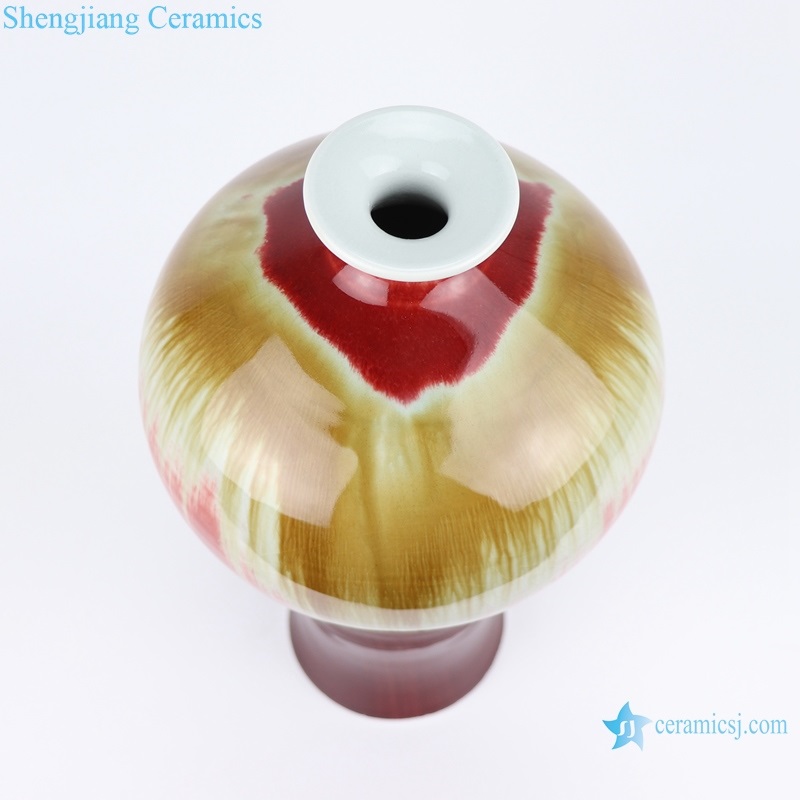 Chinese style red bottom flow yellow vase