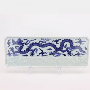 RZHL46 Archaized blue and white hand-painted daming rectangular tea tray