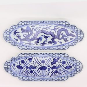 RZHL47-AorB Archaize blue and white hand painted large melon prismatic tea tray