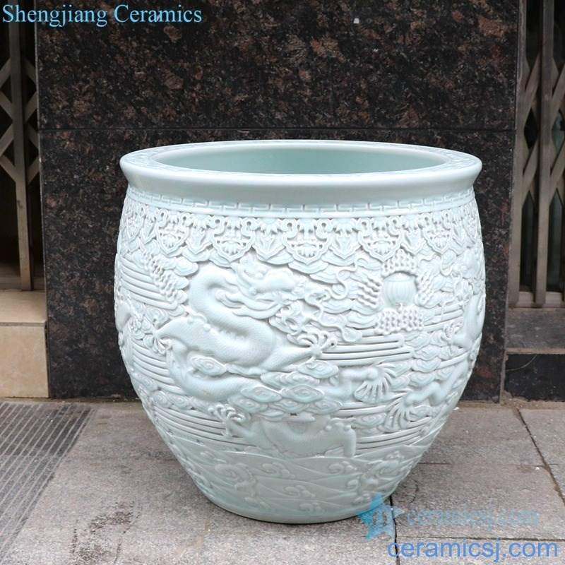 Chinese Style Ceramic Fish Tank Hand Painted Porcelain Cylinder Large Water Tank Lotus Cylinder Blue and white Ceramic VAT