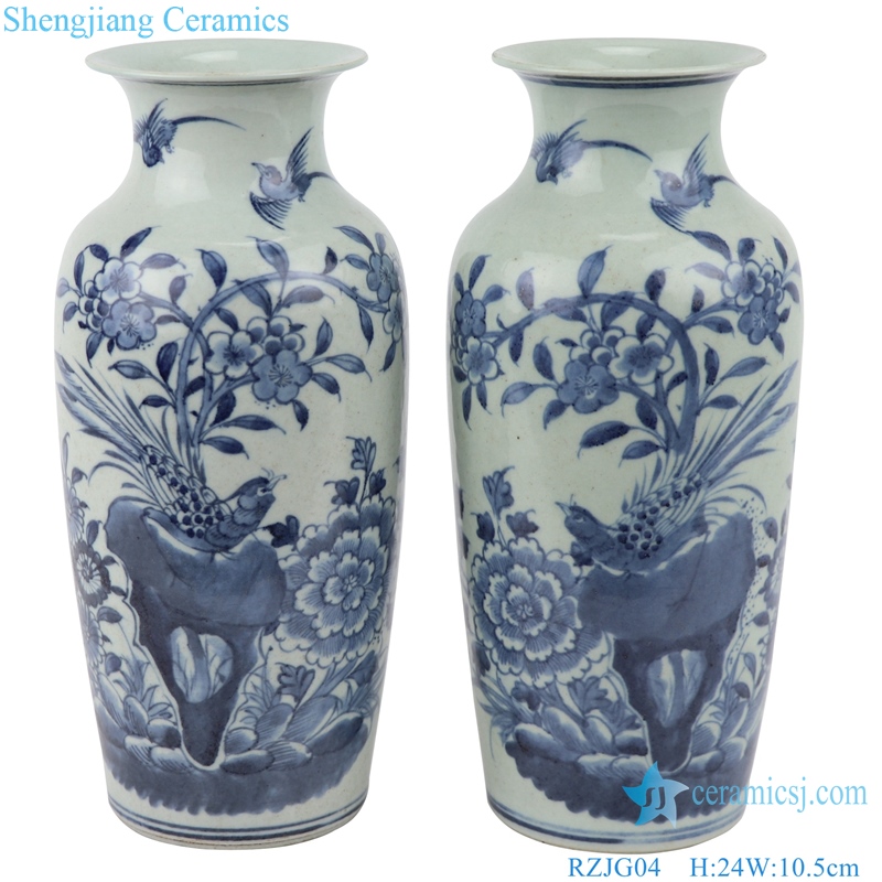  Antique hand-painted flower, bird porcelain vase