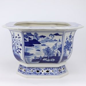 RZKS13-B Archaized hand-painted blue and white landscape octagonal eight - sided melon - arrowed octagonal hollow bottom flowerpot