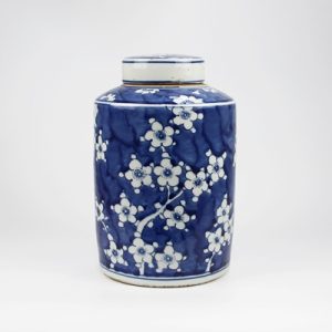 RZKT32-A Archaize hand-painted blue and white ice plum straight body people can with a lid can mini