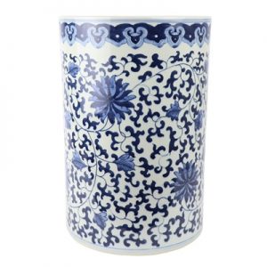 RZKY22 Archaize hand-painted blue and white flower string branch lotus winding branch grain umbrella barrel quiver
