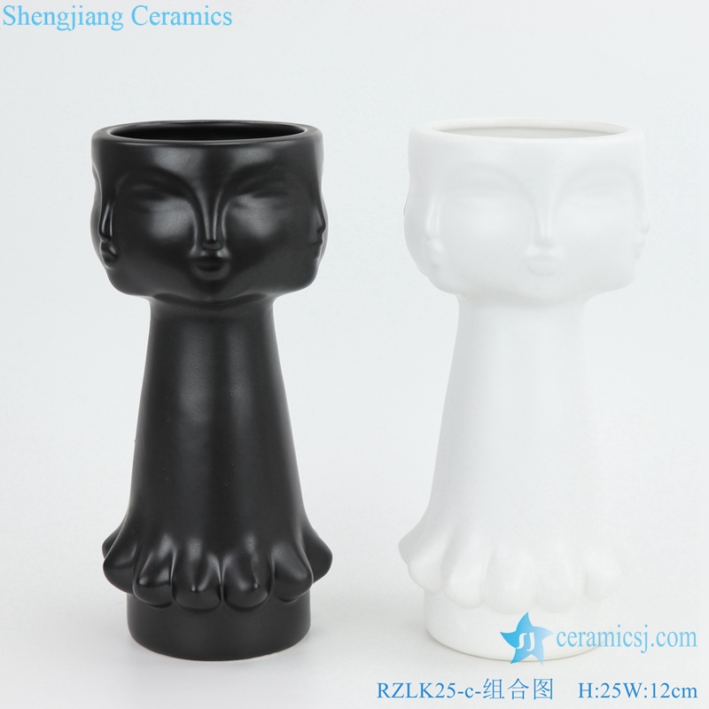 black and white combination ceramic face vases