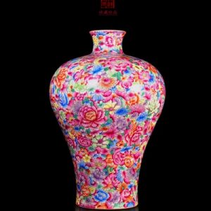 RZLS09 Jingdezhen enamel porcelain hand-painted pastel flower vase with plum flowers