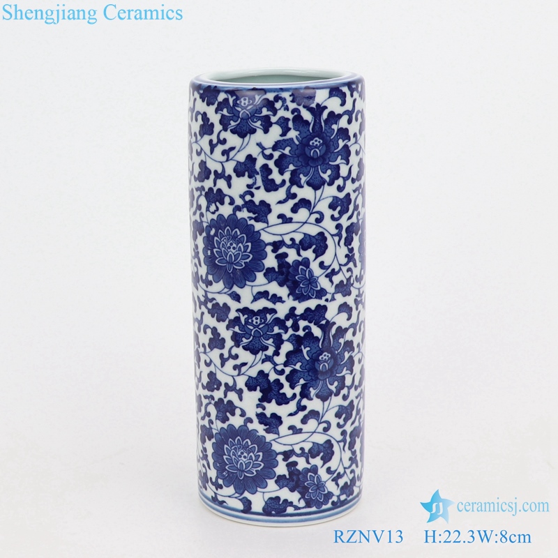 Chinese lotus pattern round straight tube vase 