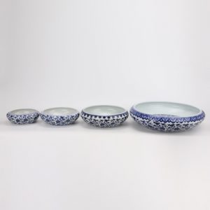 RZNV22-a-b-c-d Ceramic blue and white lotus pattern round flat stomach wash water light decoration mini size small medium large