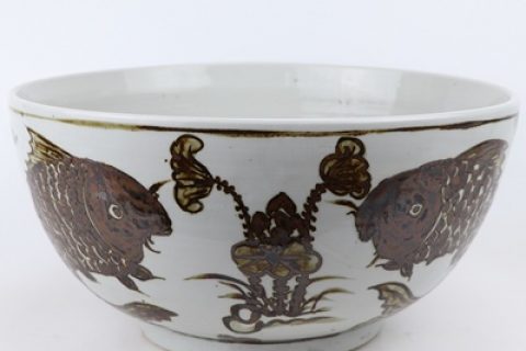 RZOX10 Chinese style jingdezhen antique do hand-painted 14 inch maroon fish algae grain ceramic bowl daily decoration