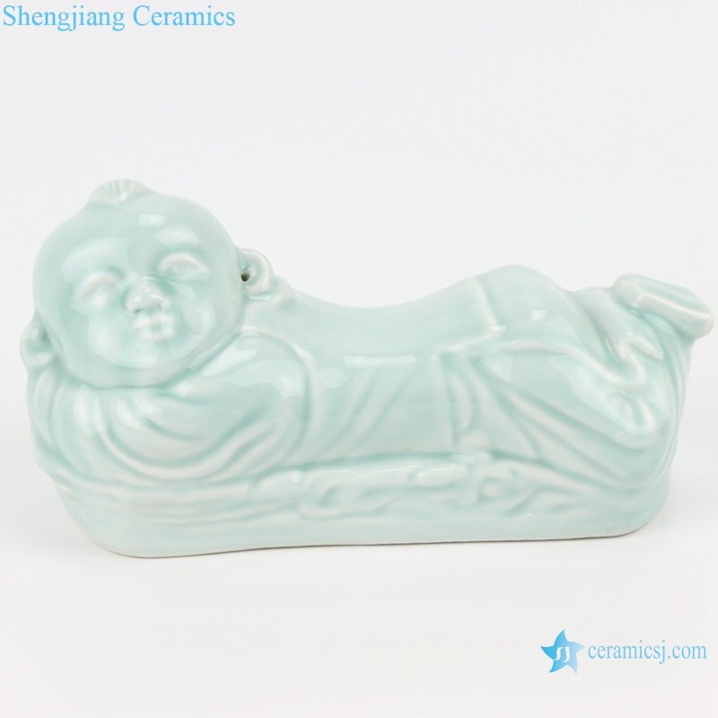 Chinese style shadow blue golden child jade female ceramic art decoration
