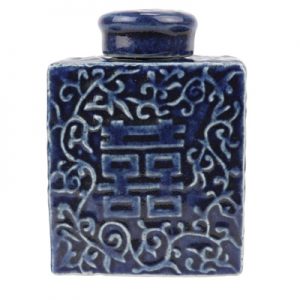 RZQW03 Traditional blue-deep blue pottery and porcelain carvings square lid tea canister Chinese style ceramic art pieces